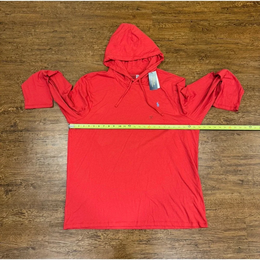 Polo Ralph Lauren Red Lightweight Pullover Hoodie Sweatshirt T Shirt Men's 2XL